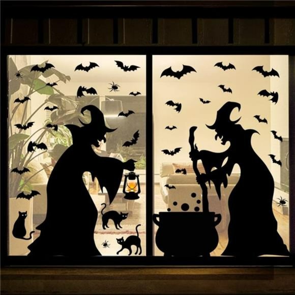 Halloween Decorations Window Clings Decor, Extra Large 2 Witches - Picture 1 of 6